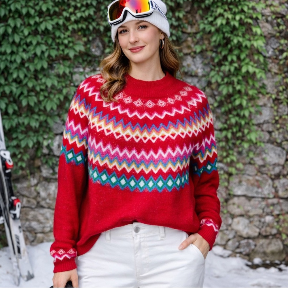 CROFT & BARROW Red Fair Isle Mock Neck Sweater, 2X
